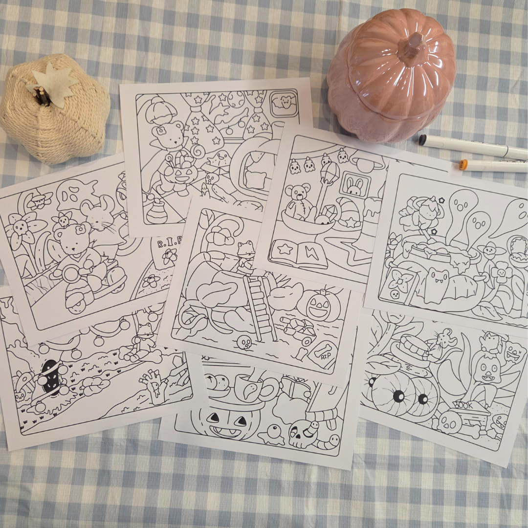 TINY WHISPERS HALLOWEEN COLOURING SHEETS (Set of 8)