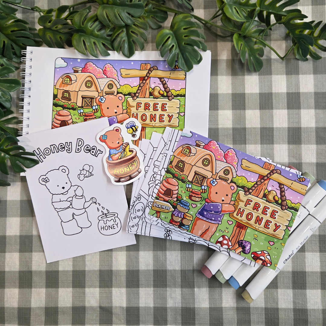 ** NEW ** HONEY BEAR & BEE VOLUME ONE & TWO MINI A5 COLOURING BOOK BUNDLE