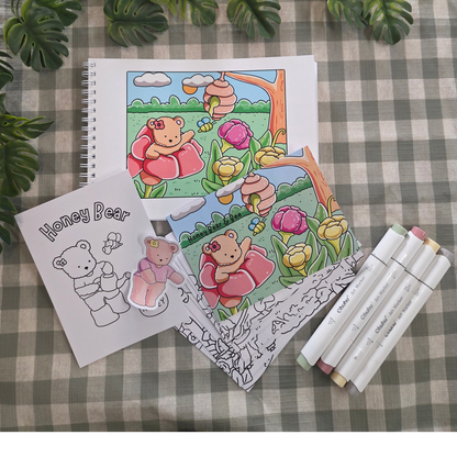 ** NEW ** HONEY BEAR & BEE VOLUME ONE & TWO MINI A5 COLOURING BOOK BUNDLE